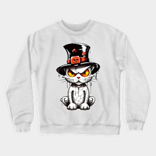 Mystical Enigma: Animated Halloween Cat's Gaze Crewneck Sweatshirt